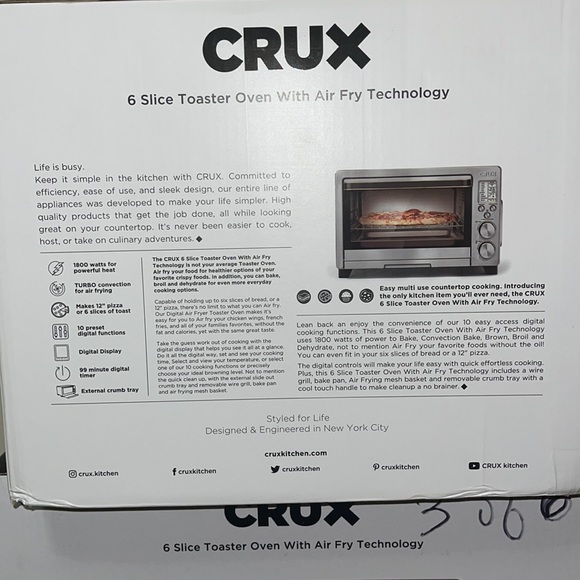 crux 6 slice toaster oven with air fryer technology